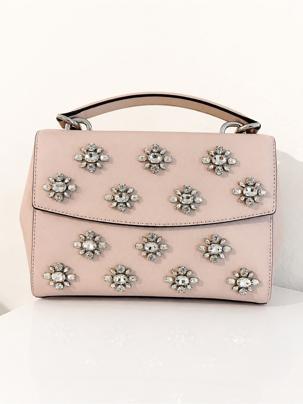 Michael Kors Blush Pink Crystal-Embellished Top-Handle Bag